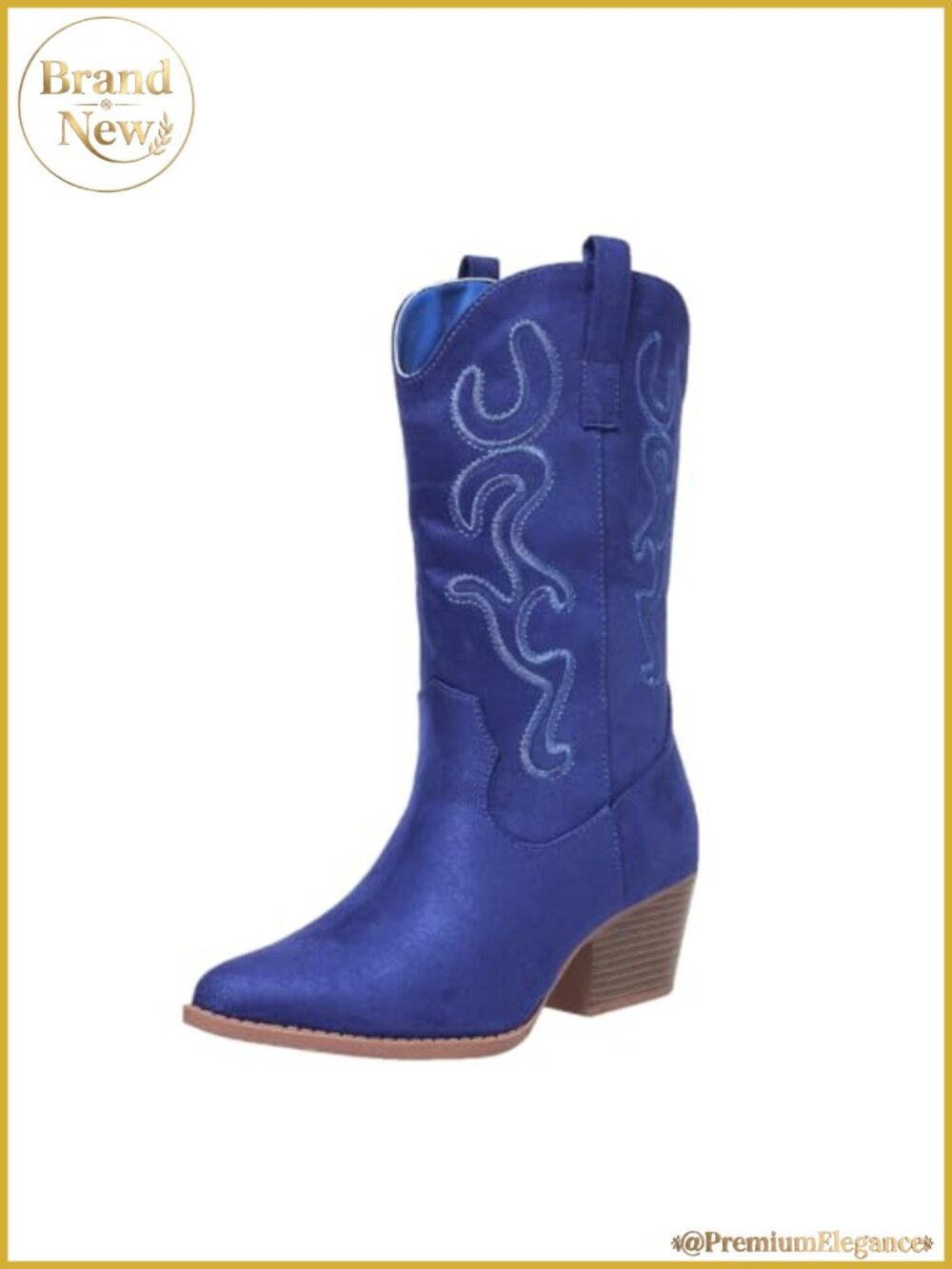 Women's Mid Calf Cowboy Boots with Embroidery Pointed Toe Western Boots